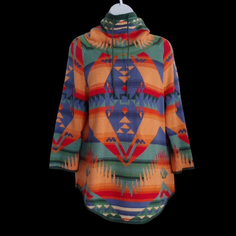 Chaps Navajo Aztec Southwestern Indian Blanket pattern Sweater M Rainbow